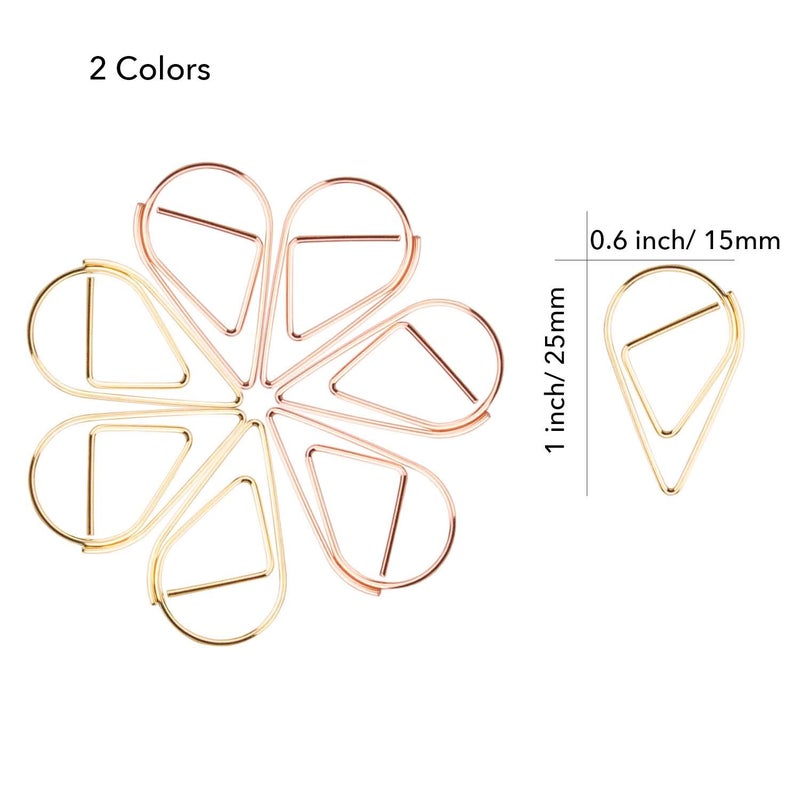 kootiko Gold and Rose Gold Cute Paper Clips Set, 300 Pcs Smooth Stainless Steel Tear-Shaped Wire Paperclips Small for Office Supplies Wedding Women Girls Kids Students Paper Document Organizing - Image 4
