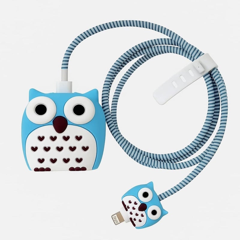 CERLINK Cable Protector with 3D Cute Pattern for iPhone Charger only 18W & 20W, Data Charging Cable Wire Saver Protective Cable Cover Full Protection Cable Sleeve (BlueOwl) - Image 1