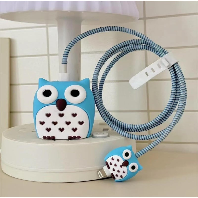 CERLINK Cable Protector with 3D Cute Pattern for iPhone Charger only 18W & 20W, Data Charging Cable Wire Saver Protective Cable Cover Full Protection Cable Sleeve (BlueOwl) - Image 2