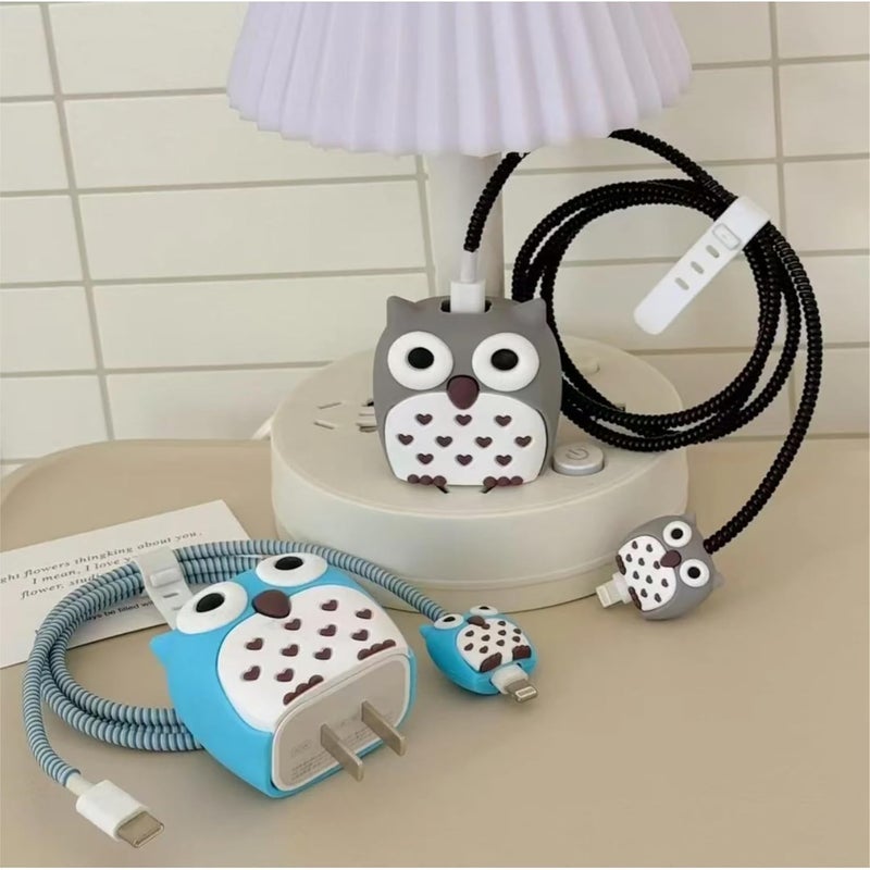 CERLINK Cable Protector with 3D Cute Pattern for iPhone Charger only 18W & 20W, Data Charging Cable Wire Saver Protective Cable Cover Full Protection Cable Sleeve (BlueOwl) - Image 3