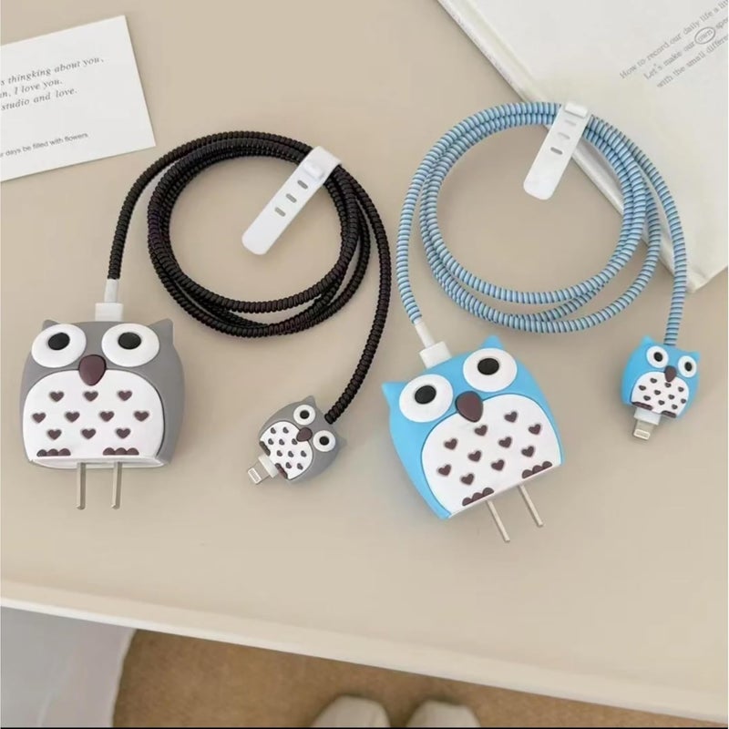 CERLINK Cable Protector with 3D Cute Pattern for iPhone Charger only 18W & 20W, Data Charging Cable Wire Saver Protective Cable Cover Full Protection Cable Sleeve (BlueOwl) - Image 4