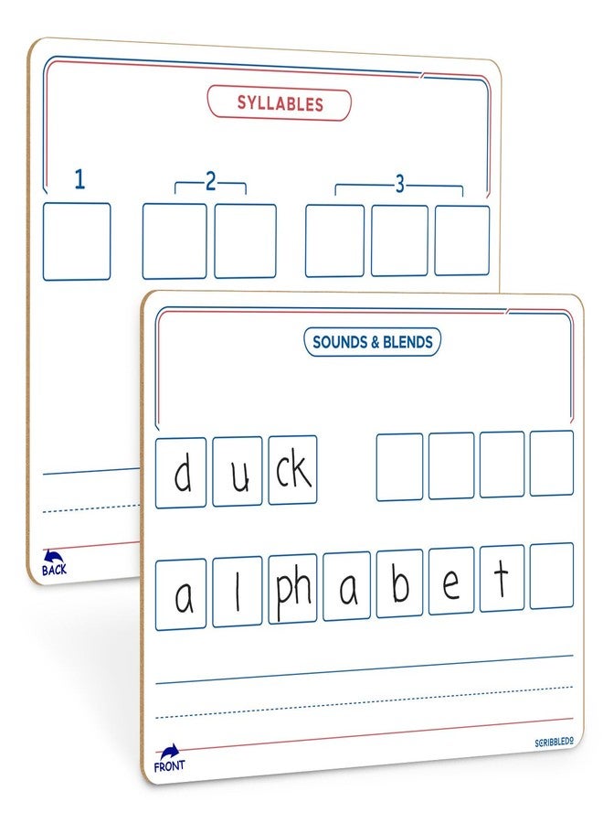 SCRIBBLEDO Elkonin Boxes Dry Erase Board 9x12 Inch Phonics Games Sounds and Blends Syllables Writing Practice Reusable Spelling Words Learn to Read and Write Homeschool & Classroom Supplies - Image 1
