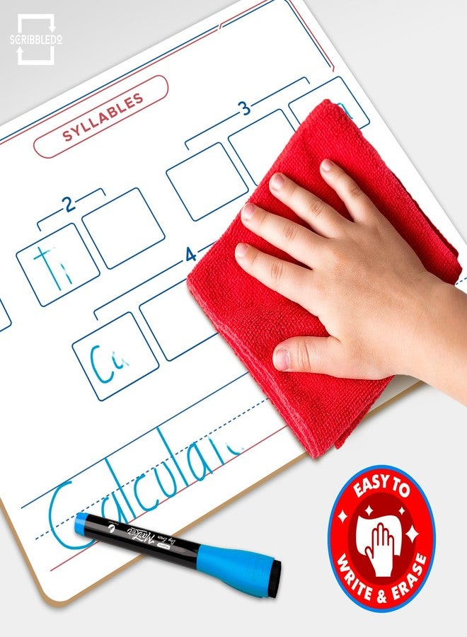 SCRIBBLEDO Elkonin Boxes Dry Erase Board 9x12 Inch Phonics Games Sounds and Blends Syllables Writing Practice Reusable Spelling Words Learn to Read and Write Homeschool & Classroom Supplies - Image 5