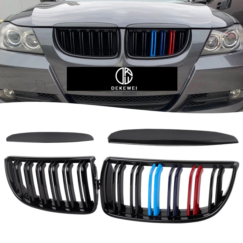 DEKEWEI E90 Grille Front Kidney Grill Compatible with BMW 3 Series 20052008 E90 E91 Double Slats M Color Grills 2pcs