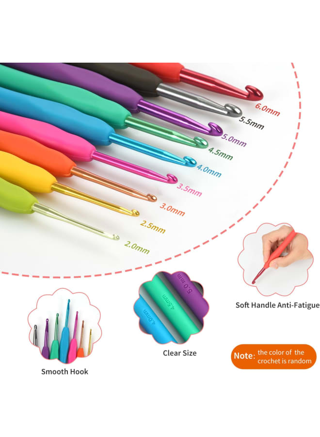 مجموعة خطافات كروشيه 59 قطعة، مجموعة أدوات الحياكة المبتدئة للبالغين، خطافات كروشيه معدنية 0.6-6 مم مع الصوف والإكسسوارات، مقبض ناعم أدوات كروشيه غزل الحياكة DIY - Image 5