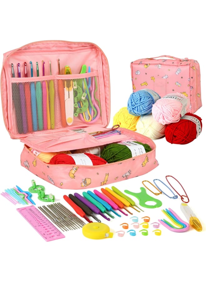 مجموعة خطافات كروشيه 59 قطعة، مجموعة أدوات الحياكة المبتدئة للبالغين، خطافات كروشيه معدنية 0.6-6 مم مع الصوف والإكسسوارات، مقبض ناعم أدوات كروشيه غزل الحياكة DIY - Image 1