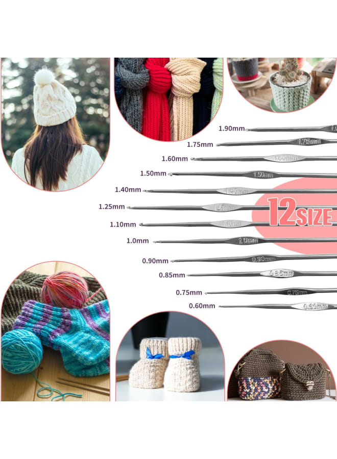 مجموعة خطافات كروشيه 59 قطعة، مجموعة أدوات الحياكة المبتدئة للبالغين، خطافات كروشيه معدنية 0.6-6 مم مع الصوف والإكسسوارات، مقبض ناعم أدوات كروشيه غزل الحياكة DIY - Image 4