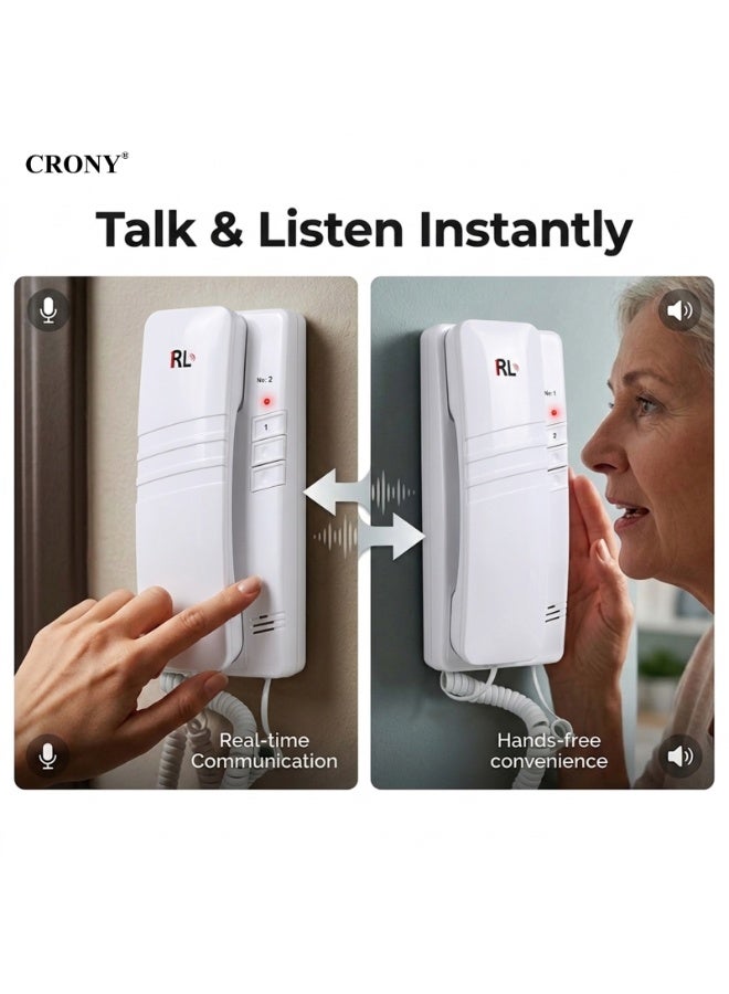 CRONY RL-0510B 2 Pack Landline Wireless Intercom System 2.4Ghz Loudly Voice Doorbell Kit Two Way Digital Doorbell Real-time Home Phone Easy to Use Office Intercoms for Business - Image 5