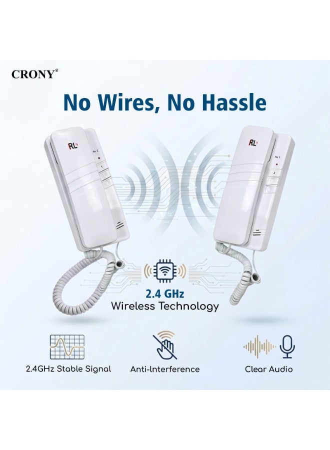 CRONY RL-0510B 2 Pack Landline Wireless Intercom System 2.4Ghz Loudly Voice Doorbell Kit Two Way Digital Doorbell Real-time Home Phone Easy to Use Office Intercoms for Business - Image 3