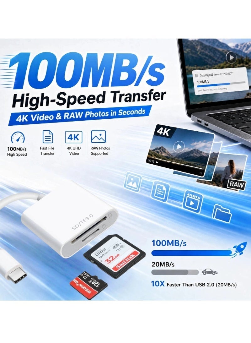 Aura Select Memory Card Readers for iPhone 15/16 iPad Pro Camera,USB-C 3.0 , 100MB/s High fast, Dual Card Slot Memory Card Reader Supports SD& TF Card Trail Camera Viewer Sd Card Adapter Portable Micro Sd Card Reader Plug&Play - Image 3