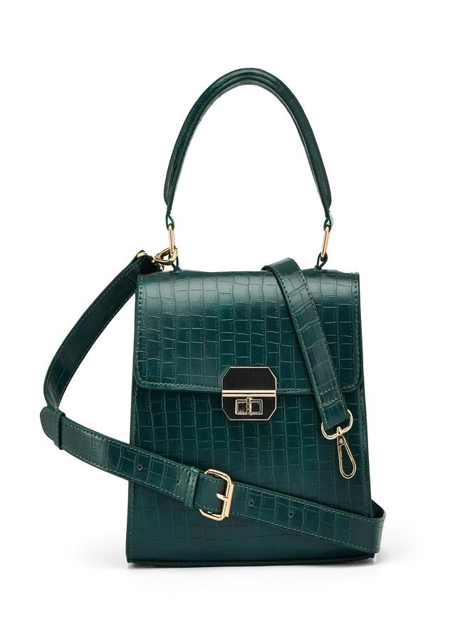 Fargo Dynasty Green Croco Handbag for Women | Vegan Leather with RFID Pockets, Turn Lock Closure, Adjustable Dual Handles | Stylish Office, Casual & Travel Bag | Made in India - Image 1
