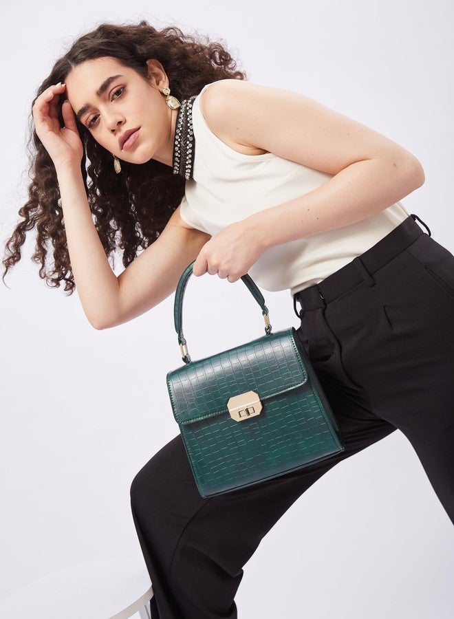 Fargo Dynasty Green Croco Handbag for Women | Vegan Leather with RFID Pockets, Turn Lock Closure, Adjustable Dual Handles | Stylish Office, Casual & Travel Bag | Made in India - Image 2