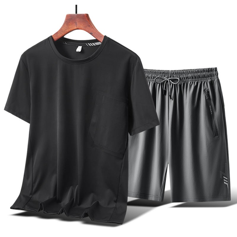 New Short-Sleeved T-Shirt Adhesive Pocket Design Men'S Summer Round Neck Breathable Ice Silk Quick-Drying Trend Leisure Sports - Image 1