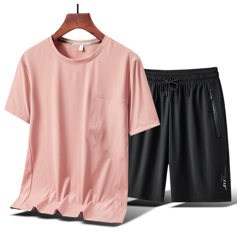 New Short-Sleeved T-Shirt Adhesive Pocket Design Men'S Summer Round Neck Breathable Ice Silk Quick-Drying Trend Leisure Sports - Image 3