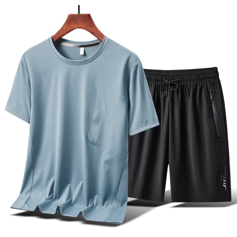 New Short-Sleeved T-Shirt Adhesive Pocket Design Men'S Summer Round Neck Breathable Ice Silk Quick-Drying Trend Leisure Sports - Image 2
