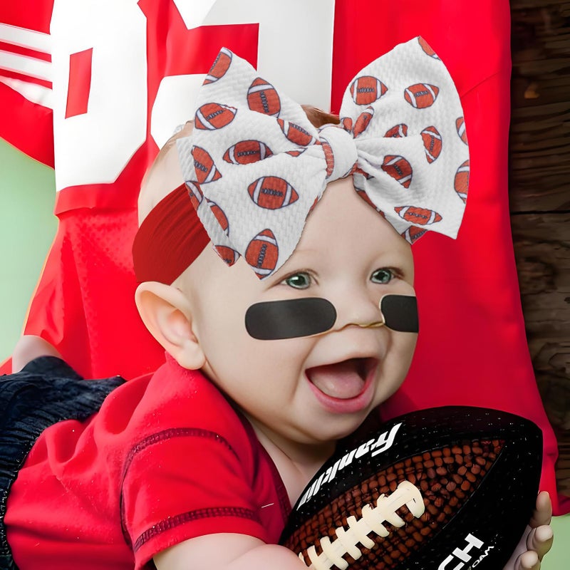 ONENINEDREAM Baby Girl Football Outfit Sports Headbands for Girls Hair Bows Super Bowl Hair Accessories Newborn Toddler Headband Football Baby Clothes - Image 2