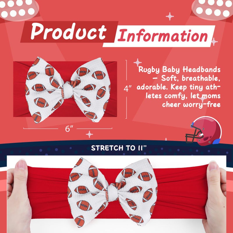 ONENINEDREAM Baby Girl Football Outfit Sports Headbands for Girls Hair Bows Super Bowl Hair Accessories Newborn Toddler Headband Football Baby Clothes - Image 4
