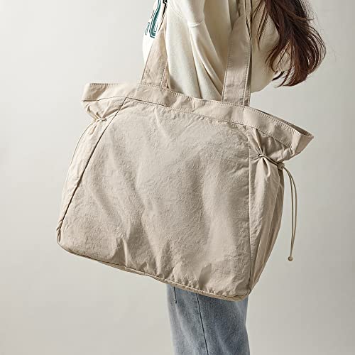 VAKAER Tote Bag for Women, 18L Side Cinch Shopper Handbag, Large Hobo Handbag, Lightweight Shoulder Bags for Work, Gym, Workout, Travel (Beige) - Image 3