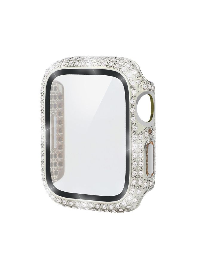 Loquat For Apple Full Diamond Watch Case Iwatch10 Generation All-inclusive PC Tempered Film One-piece Diamond For Apple Watch Protective Cover-color:silver-Overall Dimensions:45mm - Image 1