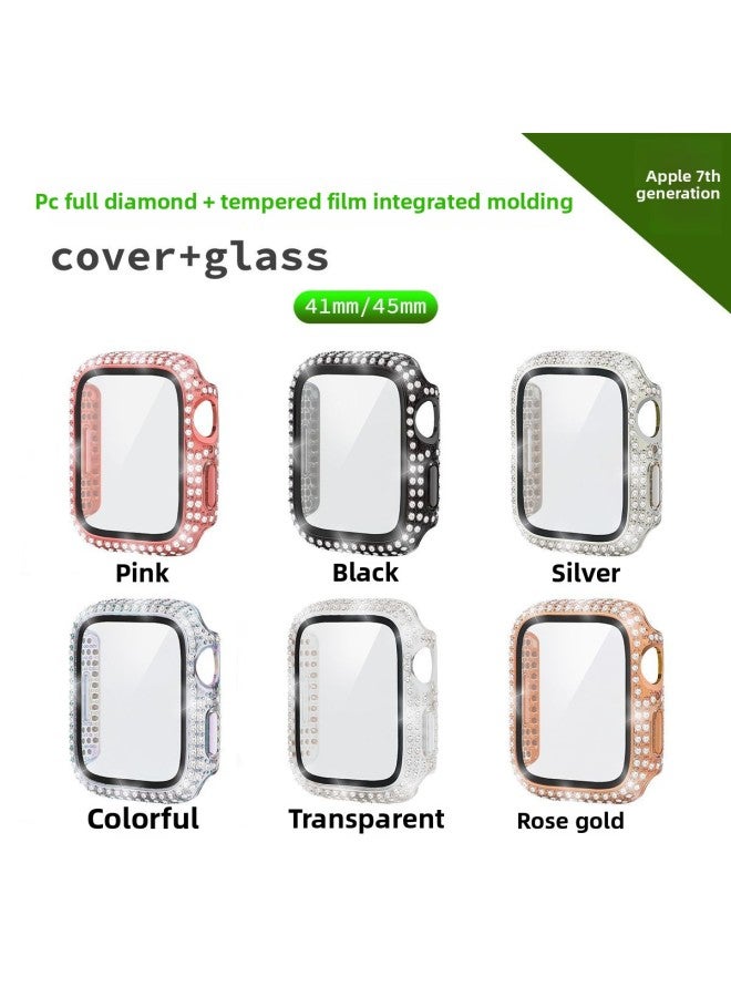 Loquat For Apple Full Diamond Watch Case Iwatch10 Generation All-inclusive PC Tempered Film One-piece Diamond For Apple Watch Protective Cover-color:silver-Overall Dimensions:45mm - Image 5