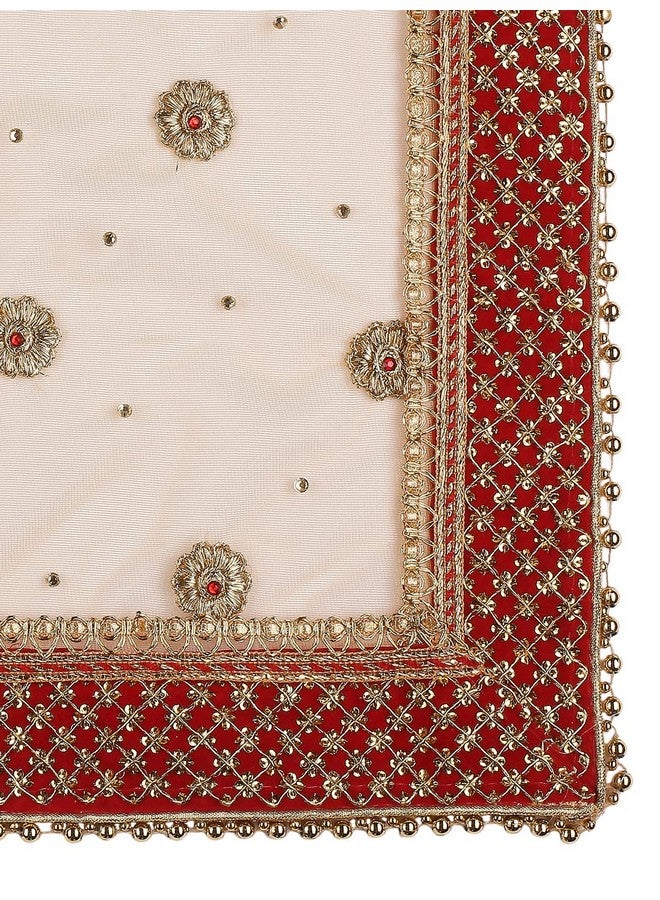 دوباتا بازار للنساء من شبكة الزفاف المطرزة باللون الذهبي مع حافة حمراء - Image 5