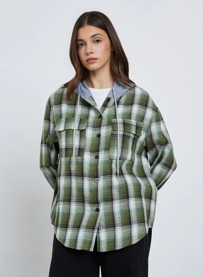Take Two Take Two Women Green Checked Hooded Jacket