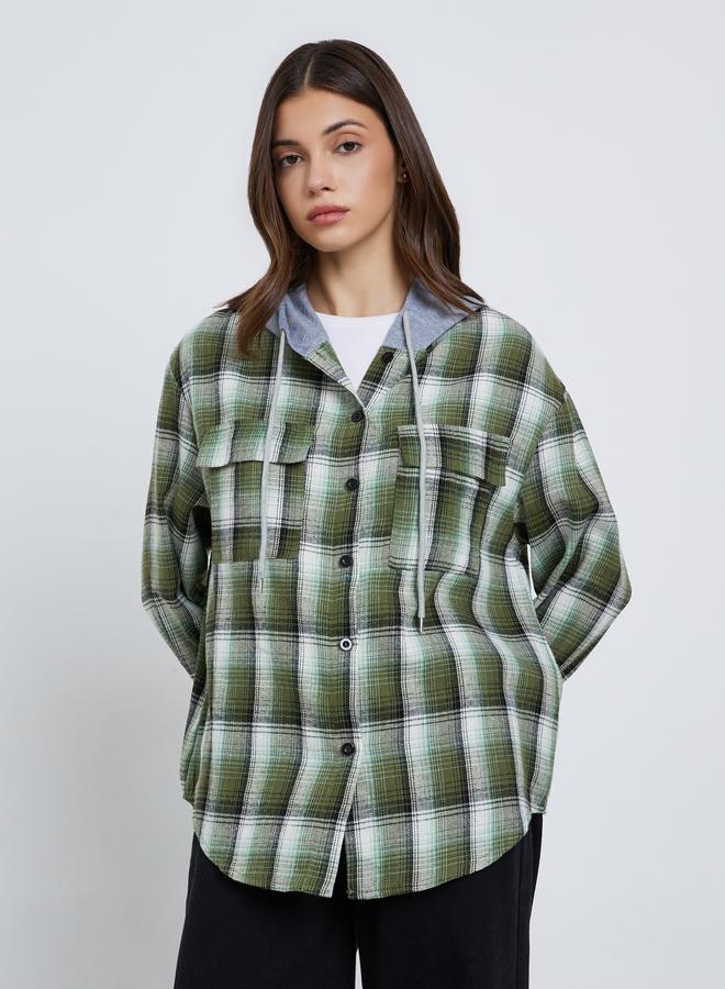 Take Two Women Green Checked Hooded Jacket - Image 2