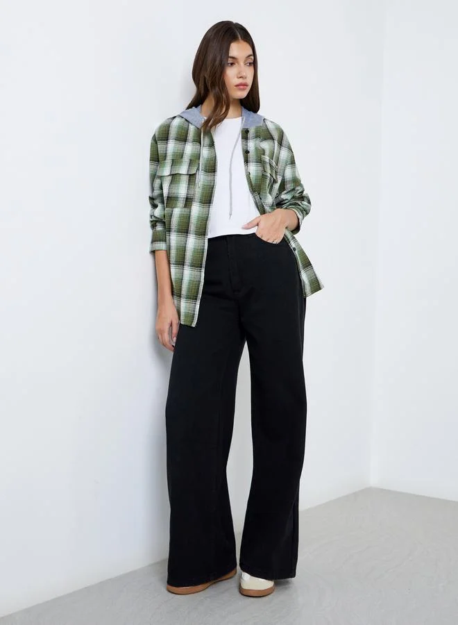 Take Two Take Two Women Green Checked Hooded Jacket
