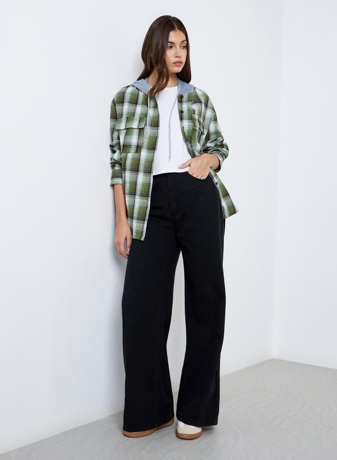 Take Two Women Green Checked Hooded Jacket - Image 1