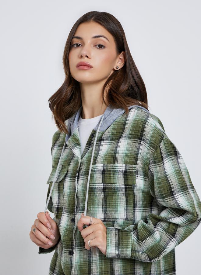 Take Two Women Green Checked Hooded Jacket - Image 3