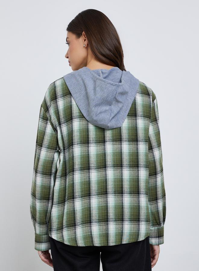 Take Two Women Green Checked Hooded Jacket - Image 4