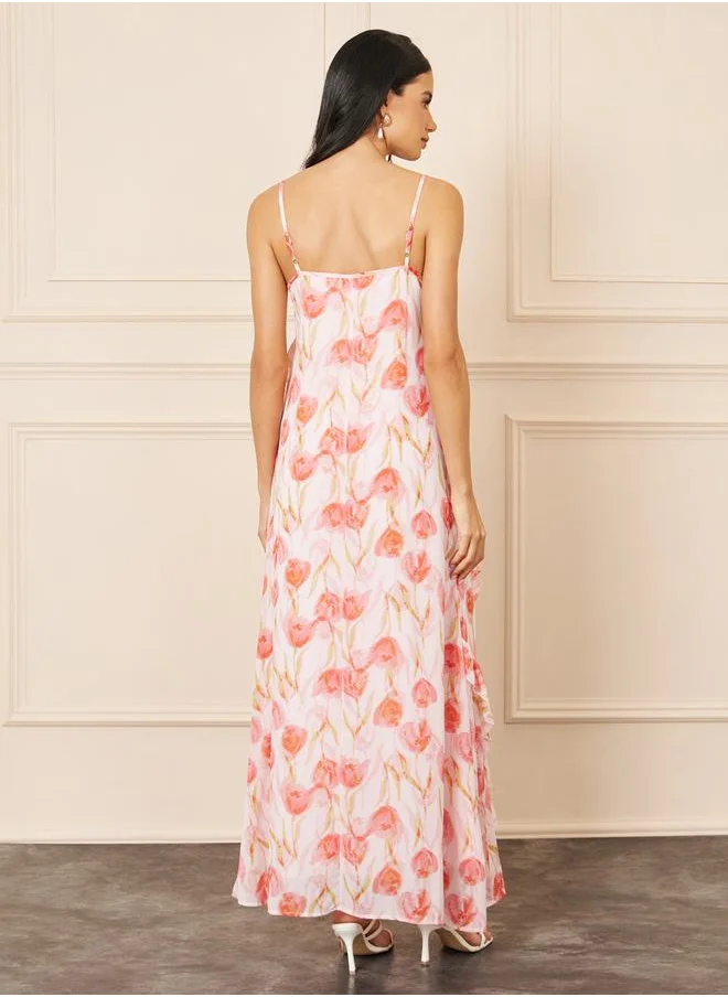 Styli Floral Print Strappy A-Line Maxi Dress