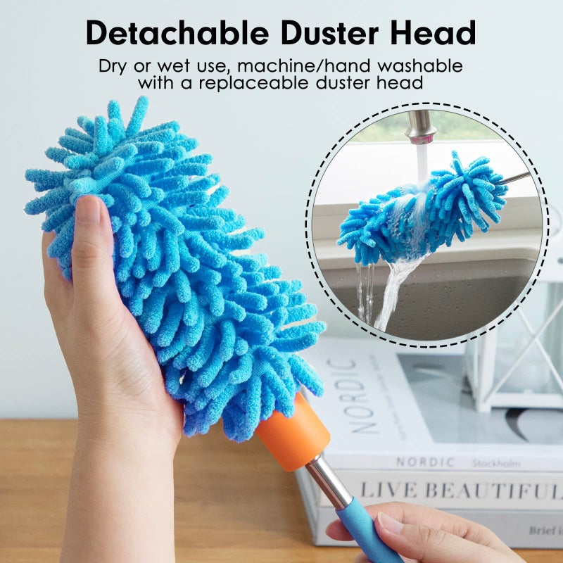 Tukuos Microfiber Duster for Cleaning, Tukuos Hand Washable Dusters with 2pcs Replaceable Microfiber Head, Extendable Pole, Detachable Cleaning Brush Tool for Office, Car, Window, Furniture, Ceiling Fan - Image 2