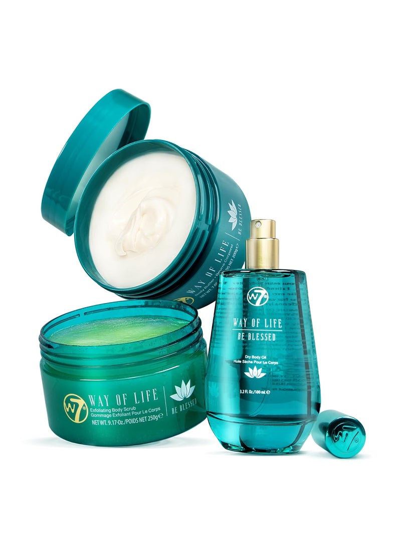 W7 W7 Way of Life Body Gift Set  Nourishing Body Butter Scrub  Oil  Lotus  White Tea Scent 
