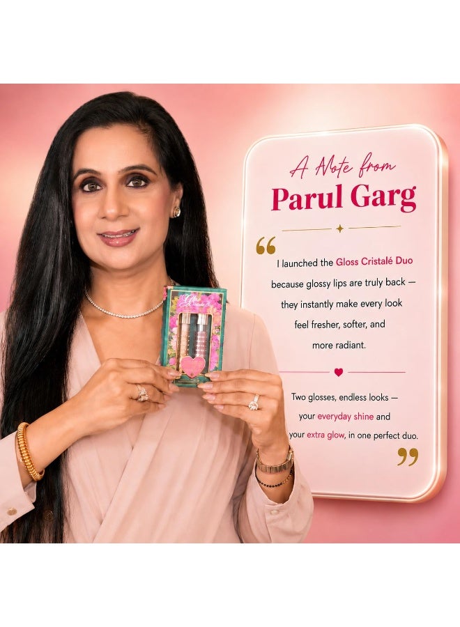 Parul Garg Beauty Gloss Cristale Duo Lip Gloss Set | Clear & Diamond Shimmer | Hydrating Non-Sticky High Shine Lip Gloss with Vitamin E & Hyaluronic Acid for Fuller Looking Lips (Pack of 2) - Image 4