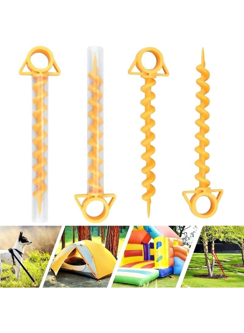 HZYH 4 Pcs Spiral Tent Pegs, Heavy Duty Plastic Ground Anchor Stakes for Beach Sand and Lawn, Screw-In Tent Stakes for Canopies, Tarps, Gazebo, Trampoline, Camping Outdoor Use,  Orange - Image 1