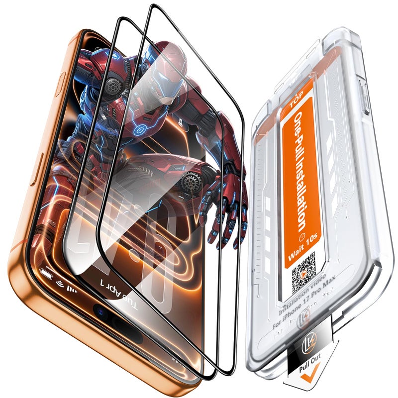 LK 2 Pack for iPhone 17 Pro Max Screen Protector Tempered Glass, Military Grade Shatterproof [Auto Dust-Elimination, 0 Dust & Bubbles] Anti-Scratch, Max Coverge Screen Protector for 17 Pro Max - Image 1