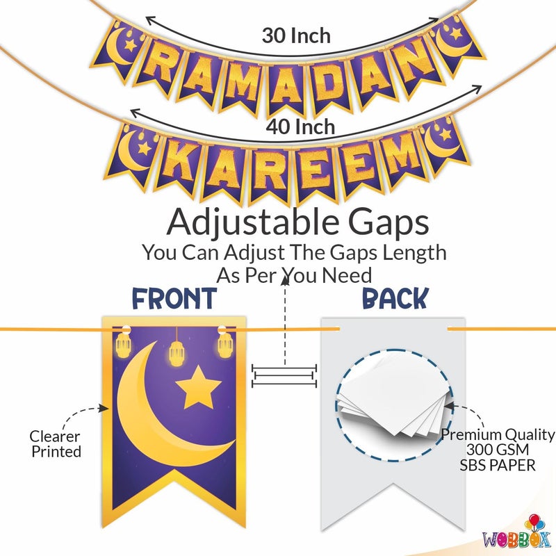 WOBBOX Ramadan Kareem Violet & Golden Color Bunting Banner, Ramadan Decoration Items, Eid Mubarak Decorations - Image 3