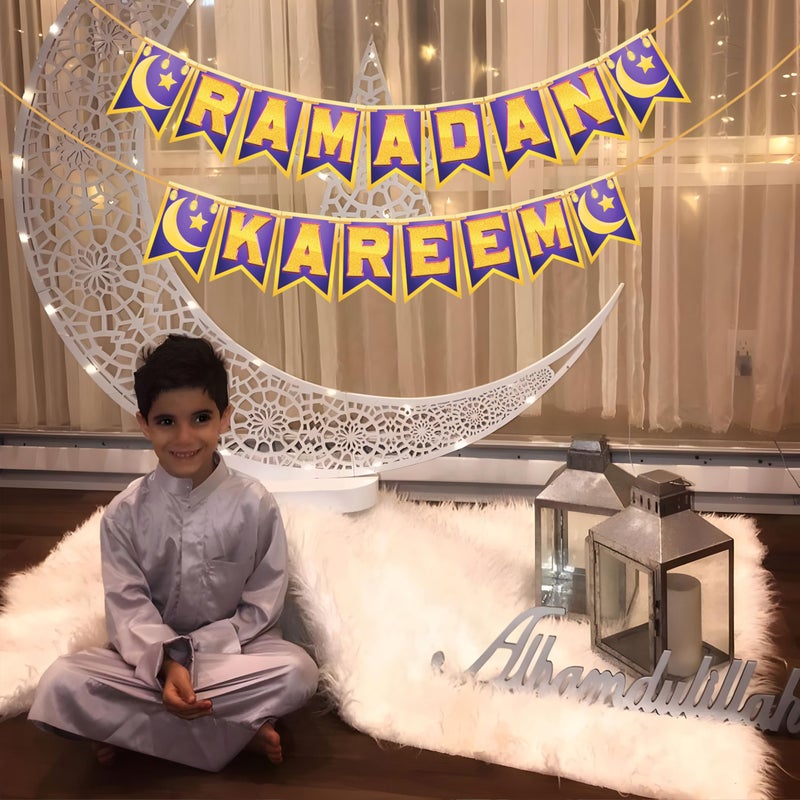 WOBBOX Ramadan Kareem Violet & Golden Color Bunting Banner, Ramadan Decoration Items, Eid Mubarak Decorations - Image 5