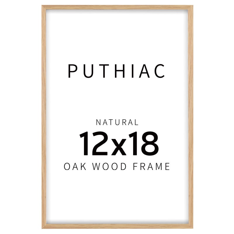 puthiac 12x18 Oak Wood Picture Frame - Minimalist 12x18 Poster Frame, 12"x18" Picture Frame Wood, Natural Solid Wooden Picture Frames for Wall Art Photo and Prints (Set of 1) - Image 1