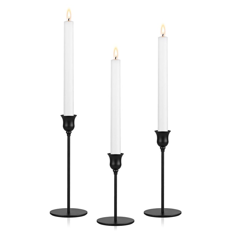 Ohtomber Taper Candle Candlestick Holders - 3PCS Black Metal Pillar Candle Sticks Holder Decor, Vintage Decorative Centerpiece Table Candlesticks Decor for Wedding Fireplace Mantel, Housewarming Gift - Image 1