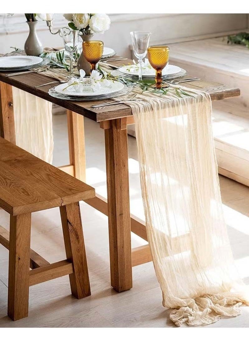 مفرش طاولة من القماش القطني، 90 × 400 سم، ديكور طاولة بوهو، مفرش طاولة شفاف، مناسب لحفلات استقبال الزفاف وحفلات استقبال العرائس، كقطعة مركزية. - Image 1