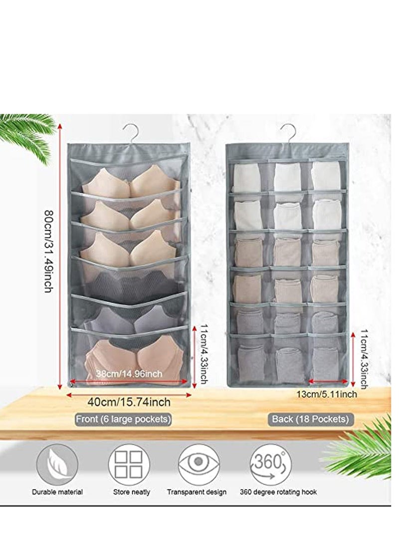 Y&D Closet Hanging Organizer with Pockets, Dual Sided Wall Shelf Wardrobe Organizers Storage Bags,Oxford Cloth Space Saver Bag Hanger for Bra Underwear Underpants Shoes Socks  - Image 2