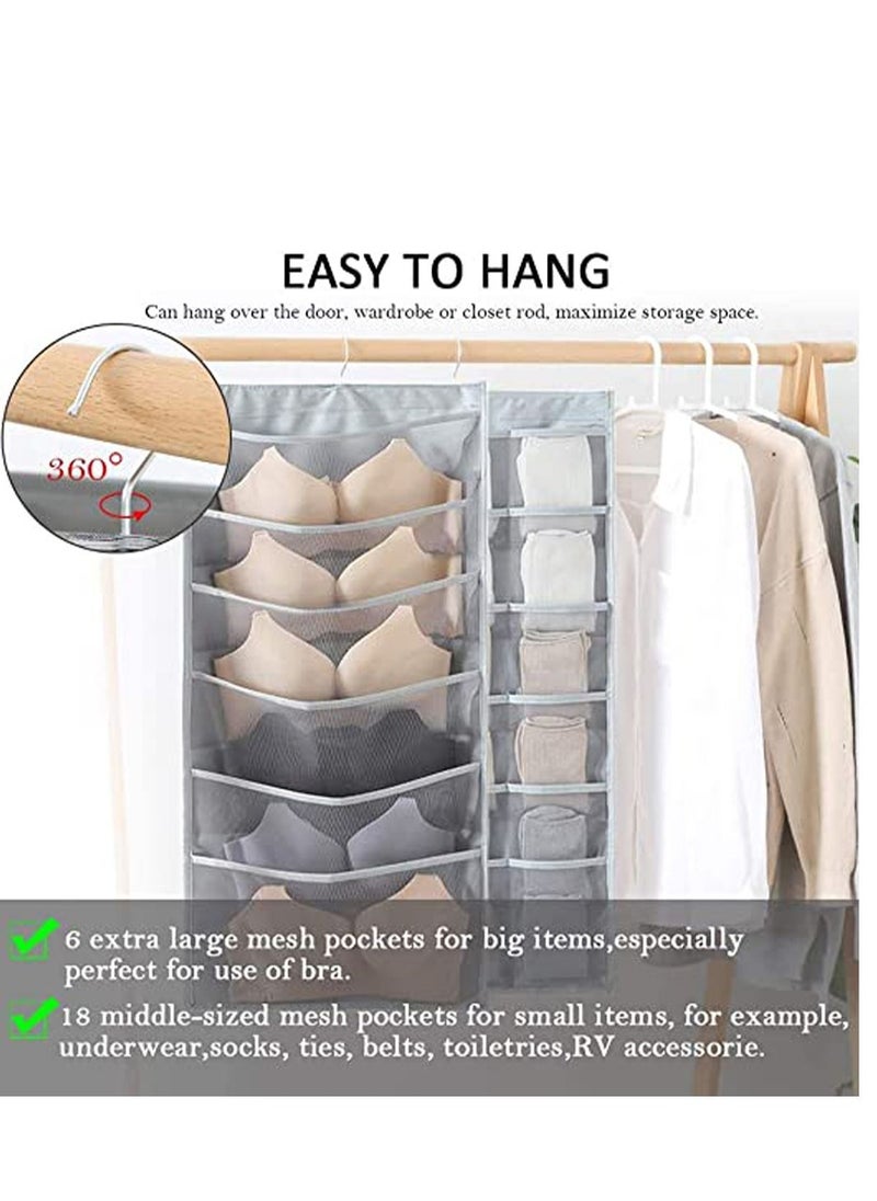 Y&D Closet Hanging Organizer with Pockets, Dual Sided Wall Shelf Wardrobe Organizers Storage Bags,Oxford Cloth Space Saver Bag Hanger for Bra Underwear Underpants Shoes Socks  - Image 3
