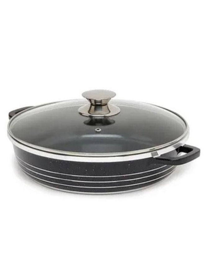 DESSINI Ceramic Non Stick Shallow Cooking Pot With Glass Lid Black 36cm - Image 2