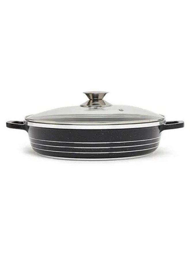DESSINI Ceramic Non Stick Shallow Cooking Pot With Glass Lid Black 36cm - Image 1