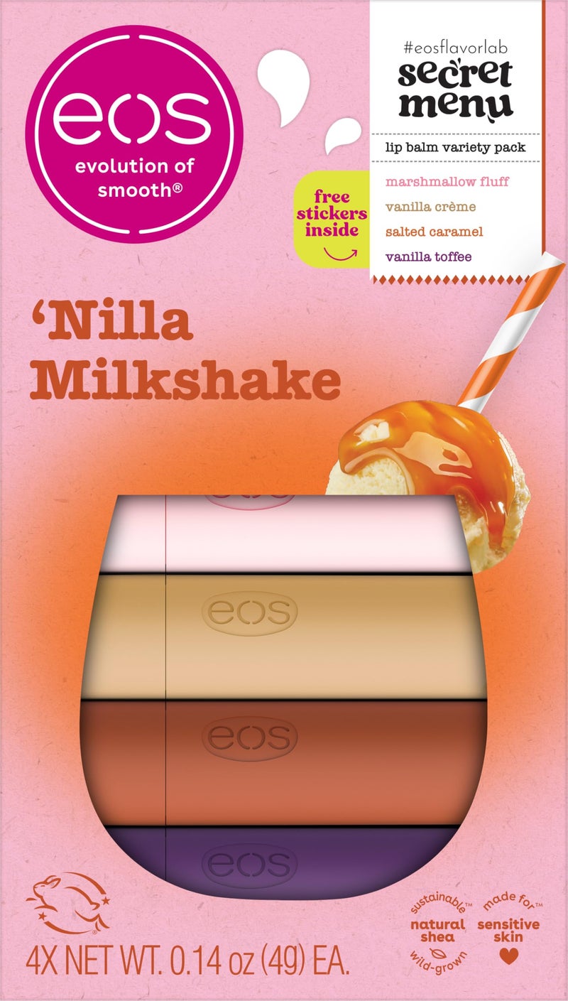 eos Flavor Lab Secret Menu Lip Balm Gift Set - 'Nilla Milkshake, Limited-Edition, Moisturizing, Hydrating, Dry Lips, Variety Pack, 0.14 oz, 4-Pack - Image 1