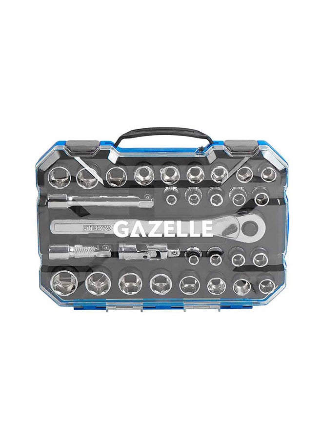 Gazelle 30-Piece Socket Set, 6-Points 1/2 Inch Drive, 5/16 Inch To 1 Inch And 8 mm To 21 mm With Ratchet Handle, Chrome Vanadium Steel  - Image 1