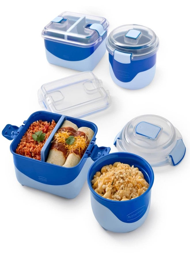 Rubbermaid Pack & Go Microwavable Set With 1.35 L Container with Divider Insert and Two 360 mL Round Containers, Leakproof Meal Prep Containers - Image 1