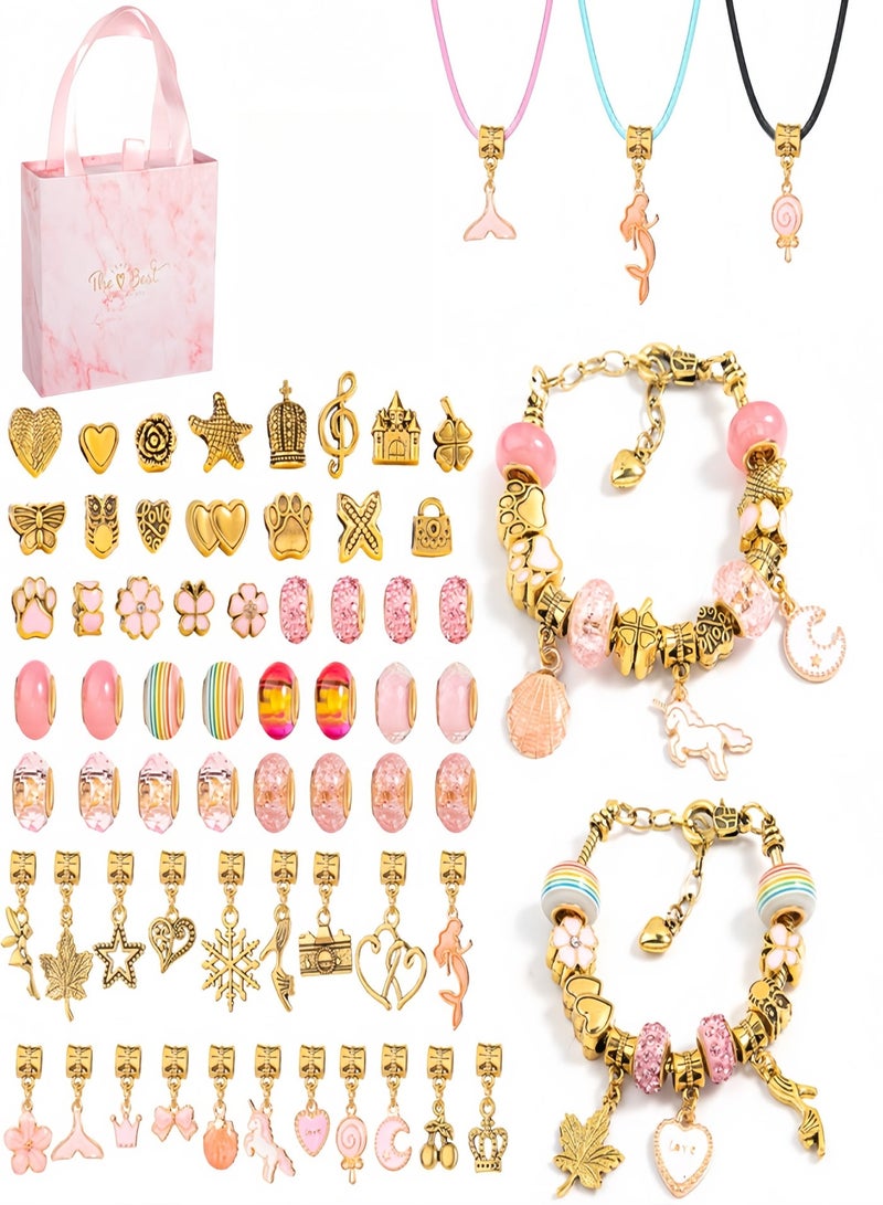 Wish Bracelet Making Kit, 67PCS Charm Bracelet Kit with Jewelry Box, Gift Bag, Charms, Beads and Bracelets for DIY Crafts, Gift for Girls, Kids and Adults - Image 1